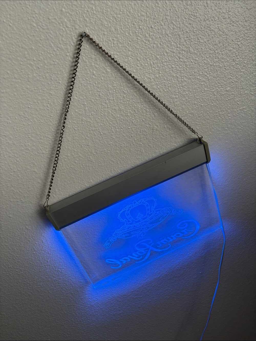 Crown Royal Blue LED Light Up Hanging Bar Sign Acrylic Plexiglass 110V - Picture 5 of 8
